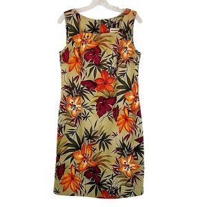 Women Tropical Hibiscus Floral 90s Style Sheath Dress 10 Resortwear Summer Retro